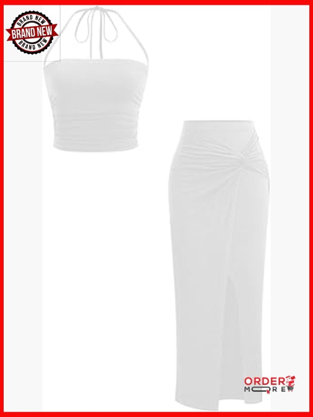 2-Piece Ruched Crop Top & Asymmetrical Slit Maxi Skirt Set